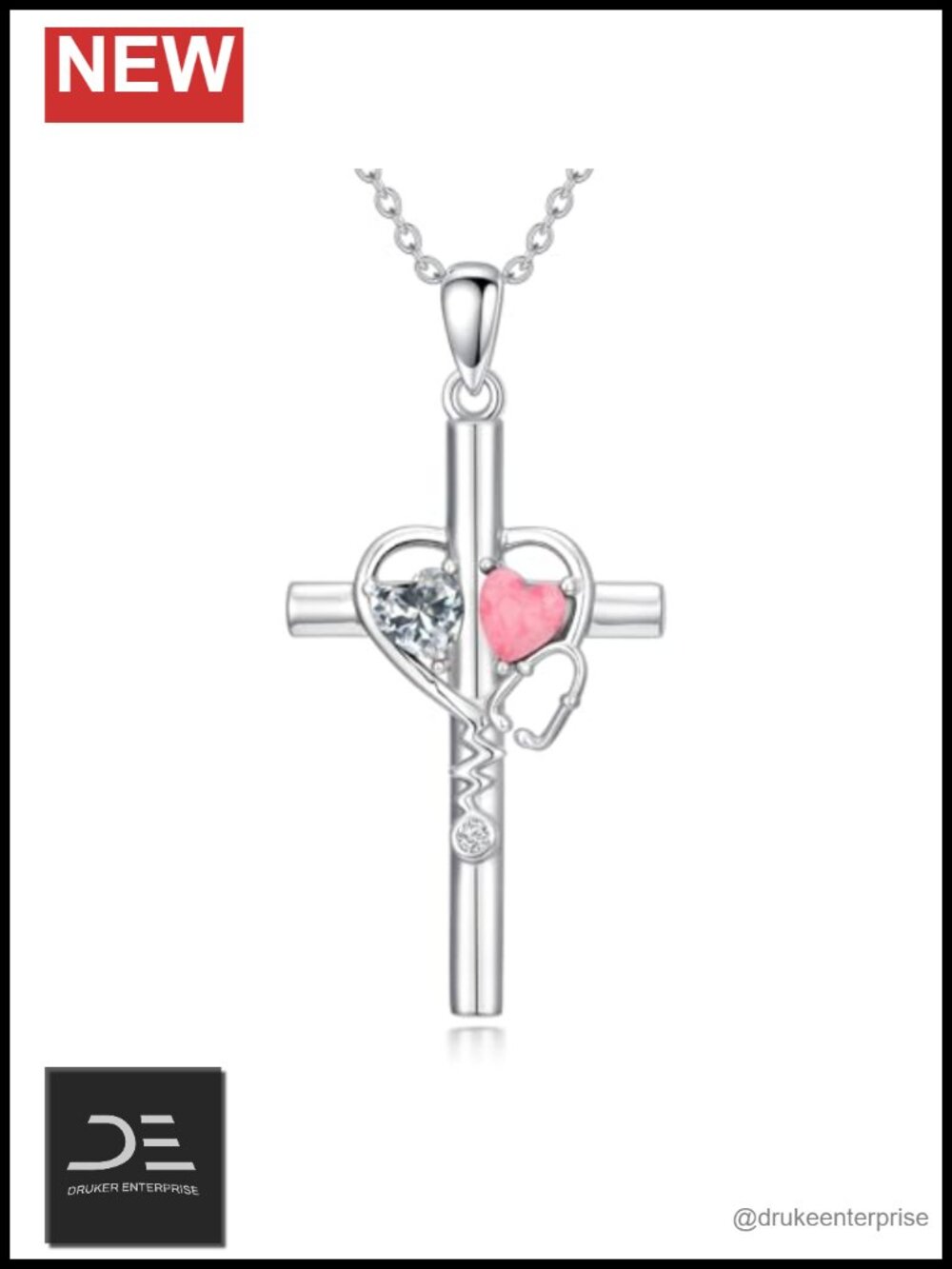 18K White Gold Plated Stethoscope Cross Necklace Nurse Gift